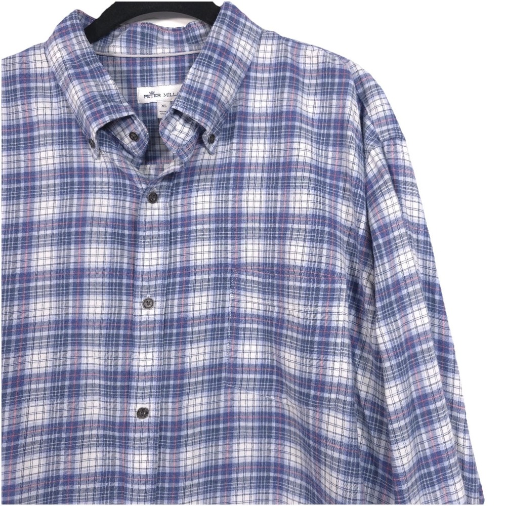 PETER MILLAR Men's Shirt Size XL Cotton Blue Plaid Button Down